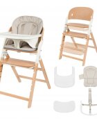 Lionelo Scaun de masa multifunctional Megan din lemn de fag 6 luni- adult reglabil pe inaltime husa impermeabila tavita silicon suport de picioare reglabil greutate maxima 110 Kg AlbNatur