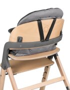 Lionelo Scaun de masa multifunctional Megan din lemn de fag 6 luni- adult reglabil pe inaltime husa impermeabila tavita silicon suport de picioare reglabil greutate maxima 110 Kg Gri