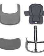 Lionelo Scaun de masa multifunctional Megan din lemn de fag 6 luni- adult reglabil pe inaltime husa impermeabila tavita silicon suport de picioare reglabil greutate maxima 110 Kg Gri