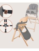 Lionelo Scaun de masa multifunctional Megan din lemn de fag 6 luni- adult reglabil pe inaltime husa impermeabila tavita silicon suport de picioare reglabil greutate maxima 110 Kg Gri