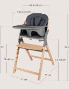 Lionelo Scaun de masa multifunctional Megan din lemn de fag 6 luni- adult reglabil pe inaltime husa impermeabila tavita silicon suport de picioare reglabil greutate maxima 110 Kg Gri