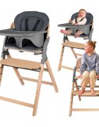 Lionelo Scaun de masa multifunctional Megan din lemn de fag 6 luni- adult reglabil pe inaltime husa impermeabila tavita silicon suport de picioare reglabil greutate maxima 110 Kg Gri