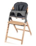 Lionelo Scaun de masa multifunctional Megan din lemn de fag 6 luni- adult reglabil pe inaltime husa impermeabila tavita silicon suport de picioare reglabil greutate maxima 110 Kg Gri
