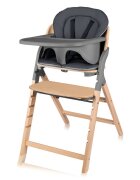 Lionelo Scaun de masa multifunctional Megan din lemn de fag 6 luni- adult reglabil pe inaltime husa impermeabila tavita silicon suport de picioare reglabil greutate maxima 110 Kg Gri