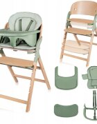 Lionelo Scaun de masa multifunctional Megan din lemn de fag 6 luni- adult reglabil pe inaltime husa impermeabila tavita silicon suport de picioare reglabil greutate maxima 110 Kg Verde