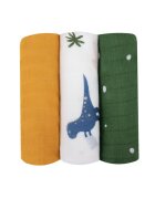 Lionelo Set 3 scutece multifunctionale Dino din bambus 70x70 cm multicolor