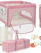 Lionelo Tarc de joaca Mille Plus Roz pliabil include saltea 4 jucarii cu velcro manere textile 100x100x77 cm