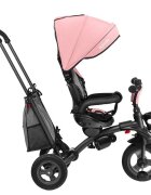 Lionelo Tricicleta pentru copii Tris RozGri Ultrapliabila Multifunctionala Mecanism de pedalare libera Suport picioare Control al directiei Scaun reversibil Rotire 360 grade Conform cu standardul european de securitate EN71