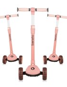 Lionelo Trotineta Franky roz cu 3 roti LED multifunctionala pliabila scaun reglabil si detasabil ghidon reglabil greutate suportata 50 kg