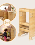 Lionelo Turn de invatare Montessori Cass Alb functie de raft pentru carti pana la 30 kg 1-6 ani din MDF si furnir 3 trepte de inaltime