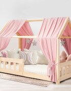 Little Amy Pat copii montessori tip casuta LittleAmy Angel Nest Balustrade cu bare plate Natur 120 x 200 cm