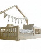 Little Amy Pat pentru copii casuta montessori MiniNest balustrade cu bare rotunde Natur 100x200 cm