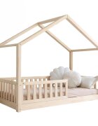 Little Amy Pat pentru copii casuta montessori Timber Sleep balustrade cu bare plate Natur 120x200 cm