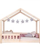 Little Amy Pat pentru copii Montessori tip casuta LittleAmy Cozi Cottage balustrade cu bare plate Natur 120 x 200 cm