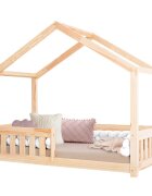 Little Amy Pat pentru copii Montessori tip casuta LittleAmy Cozi Cottage balustrade cu bare plate Natur 120 x 200 cm