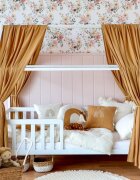 Little Amy Set 2 baldachine muselina pentru pat tip casuta Camel 2x280 cm pentru pat 70x140 cm