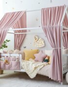 Little Amy Set 2 baldachine muselina pentru pat tip casuta Mov deschis 2x385 cm pentru pat 140x200 cm