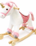 Little Mom Balansoar Unicorn Bella din plus cu sunete roti baza solida din lemn recomandat 3 ani+