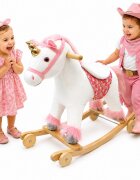 Little Mom Balansoar Unicorn Bella din plus cu sunete roti baza solida din lemn recomandat 3 ani+