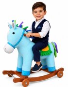 Little Mom Balansoar Unicorn Bouncy din pluscu roti sunete baza solida din lemn recomandat 3 ani+