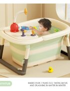 Little Mom Cadita 3 in 1 pentru copii AquaPlay Green pliabila echipata cu masuta de joaca detasabila dus functional si dop evacuare apa picioruse reglabile in inaltime dimensiune 78.5 x 51.5 x 38 cm