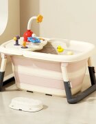 Little Mom Cadita 3 in 1 pentru copii AquaPlay Pink pliabila echipata cu masuta de joaca detasabila dus functional si dop evacuare apa picioruse reglabile in inaltime dimensiune 78.5 x 51.5 x 38 cm
