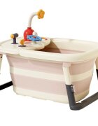 Little Mom Cadita 3 in 1 pentru copii AquaPlay Pink pliabila echipata cu masuta de joaca detasabila dus functional si dop evacuare apa picioruse reglabile in inaltime dimensiune 78.5 x 51.5 x 38 cm