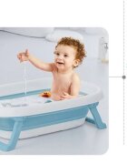 Little Mom Cadita bebelusi Fold Blue pliabila cu dop evacuare picioare cu material antiderapant margini rotunjite