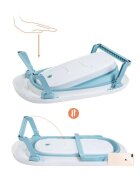 Little Mom Cadita bebelusi Fold Blue pliabila cu dop evacuare picioare cu material antiderapant margini rotunjite