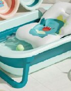 Little Mom Cadita bebelusi pliabila Dino Blue include o perna de siguranta detasabila termometru cu display digitalprotectie anti-alunecare 87x51x23 cm