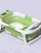 Little Mom Cadita bebelusi ultrapliabila Green Frog cu pernuta moale detasabila termometru display digital suport cap de dus dop pentru evacuarea apei material Non-Toxic