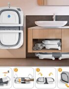Little Mom Cadita bebelusi ultrapliabila grey cu pernuta moale plutitoare termometru cu display digital incorporat dop pentru evacuarea apei suport cap de dus antiderapant material non-toxic