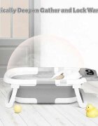 Little Mom Cadita bebelusi ultrapliabila grey cu termometru incorporat dop de scurgere termostatic picioare antiderapante Hamac cu design ergonomic inclus