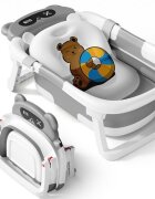 Little Mom Cadita bebelusi ultrapliabila grey cu termometru incorporat dop de scurgere termostatic picioare antiderapante Hamac cu design ergonomic inclus