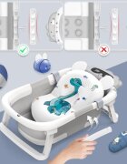 Little Mom Cadita bebelusi ultrapliabila Turtle Blue pernuta moale detasabilatermometru incorporat display digital suport dus sistem de agatare dop pentru evacuarea apei material non-toxic