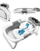 Little Mom Cadita bebelusi ultrapliabila Turtle Pink pernuta moale detasabilatermometru incorporatdisplay digitalsuport dus sistem de agatare dop pentru evacuarea apei material Non-Toxic