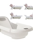 Little Mom Cadita pentru bebelusi Aqua Grow Grey cu spatar reglabil cu 4 unghiuri de inclinare suport de dus integrat sistem de blocare triunghiular dimensiune 75 x 20 x 39 cm