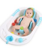 Little Mom Cadita pentru copii Sunny Blue echipata cu manere antiderapante Dop de scurgere dimensiune 88 x 51 x 22 cm si Reductor detasabil ergonomic cu fixare in ventuze inclus