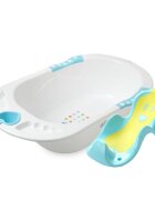 Little Mom Cadita pentru copii Sunny Blue echipata cu manere antiderapante Dop de scurgere dimensiune 88 x 51 x 22 cm si Reductor detasabil ergonomic cu fixare in ventuze inclus