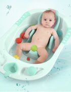 Little Mom Cadita pentru copii Sunny Green echipata cu manere antiderapante Dop de scurgere dimensiune 88 x 51 x 22 cm si Reductor detasabil ergonomic cu fixare in ventuze inclus
