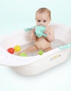 Little Mom Cadita pentru copii Sunny Green echipata cu manere antiderapante Dop de scurgere dimensiune 88 x 51 x 22 cm si Reductor detasabil ergonomic cu fixare in ventuze inclus