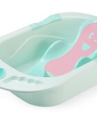Little Mom Cadita pentru copii Sunny Green echipata cu manere antiderapante Dop de scurgere dimensiune 88 x 51 x 22 cm si Reductor detasabil ergonomic cu fixare in ventuze inclus