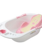 Little Mom Cadita pentru copii Sunny Pink echipata cu manere antiderapante Dop de scurgere dimensiune 88 x 51 x 22 cm si Reductor detasabil ergonomic cu fixare in ventuze inclus