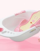 Little Mom Cadita pentru copii Sunny Pink echipata cu manere antiderapante Dop de scurgere dimensiune 88 x 51 x 22 cm si Reductor detasabil ergonomic cu fixare in ventuze inclus