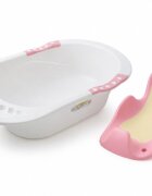 Little Mom Cadita pentru copii Sunny Pink echipata cu manere antiderapante Dop de scurgere dimensiune 88 x 51 x 22 cm si Reductor detasabil ergonomic cu fixare in ventuze inclus