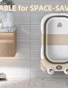 Little Mom Cadita ultra-pliabila pentru copii Beige Crab termometru digital LCD dop de scurgere picioruse antiderapante 68.5 x 43 x 23 cm si Hamac ergonomic inclus