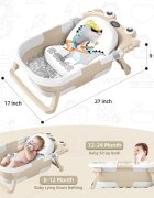 Little Mom Cadita ultra-pliabila pentru copii Beige Crab termometru digital LCD dop de scurgere picioruse antiderapante 68.5 x 43 x 23 cm si Hamac ergonomic inclus