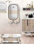 Little Mom Cadita ultra-pliabila pentru copii Beige Crab termometru digital LCD dop de scurgere picioruse antiderapante 68.5 x 43 x 23 cm si Hamac ergonomic inclus