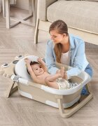 Little Mom Cadita ultra-pliabila pentru copii Beige Crab termometru digital LCD dop de scurgere picioruse antiderapante 68.5 x 43 x 23 cm si Hamac ergonomic inclus