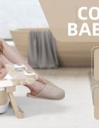Little Mom Cadita ultra-pliabila pentru copii Beige Crab termometru digital LCD dop de scurgere picioruse antiderapante 68.5 x 43 x 23 cm si Hamac ergonomic inclus